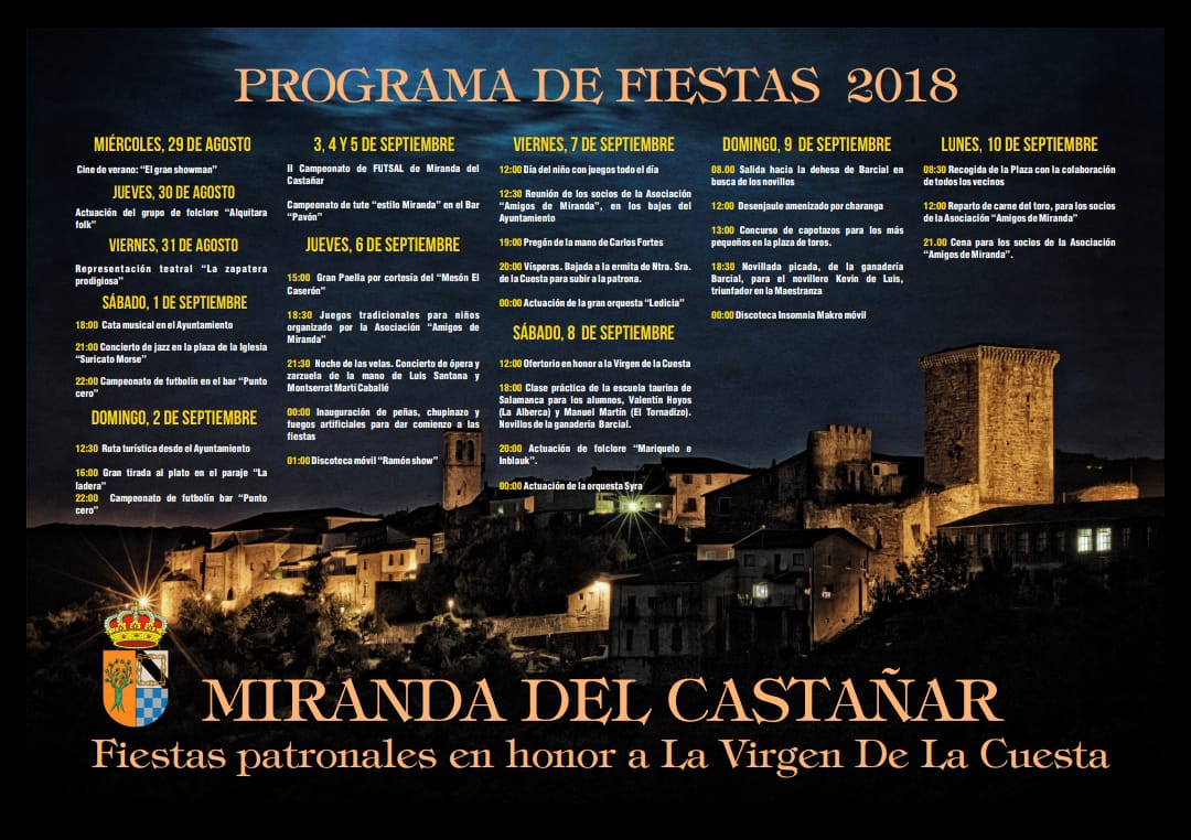 Fiestas patronales en honor a la Virgen de la Cueta 2018 Miranda del Castañar